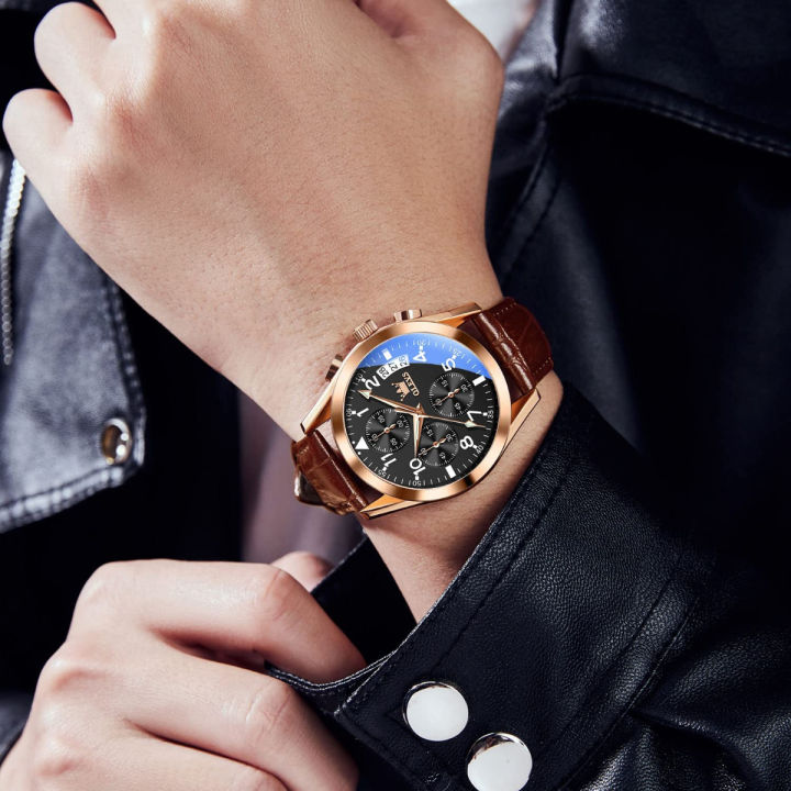 olevs-mens-casual-leather-watch-big-face-chronograph-watch-for-men-fashion-easy-to-read-dress-watch-mens-waterproof-luminous-date-analog-watch-gold-black-white-blue-dial-rose-gold-black-dial-brown-lea