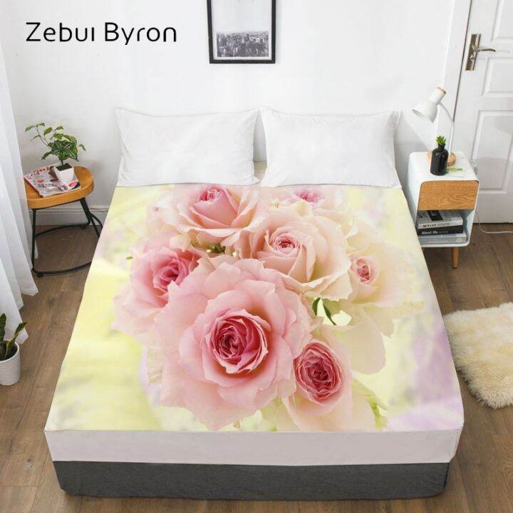 3D Custom Bed Sheet With Elastic,Fitted Sheet Queen/King,Wedding Rose