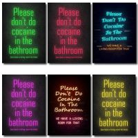 2023 ☎ Neon Poster Please Dont Do Cocaine In The Bathroom We Have A Living Room for That Funny Sign Wall Art Print Bathroom Decor