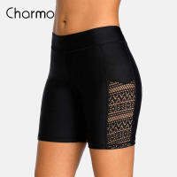 Charmo Womens Swim Shorts High Waisted Hollow Out Boyleg Board Shorts Swimming Bottoms