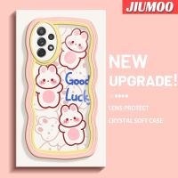 JIUMOO เคสปลอกสำหรับ Samsung Galaxy A72 4G A72 5G A73 5G เคสการ์ตูนดีไซน์ใหม่กระต่ายโชคดีเคสโปร่งใสลายกล้องถ่ายรูปสร้างสรรค์ซิลิกาเจลฝาครอบป้องกัน Colour เวฟชายแดนเคสมือถือกันกระแทกแบบใสนิ่ม