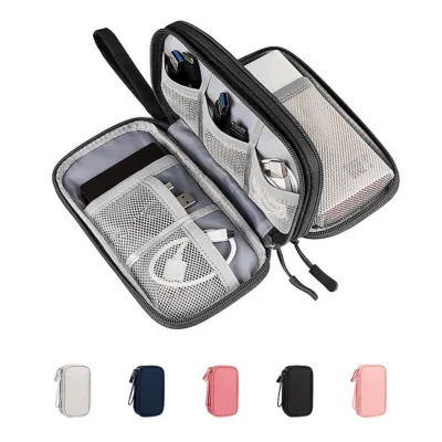Organizer Pouch Digital Storage Bag with Lanyard Waterproof Separate Storing Portable Data Cable USB Cord Daily Use