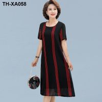 Chiffon short-sleeved skirt womens foreign style summer 2020 new loose 40-50-year-old middle-aged mother over-the-knee dress