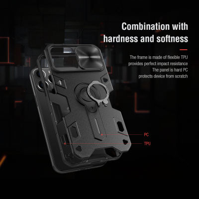 Nillkin เคสโทรศัพท์กันกระแทกสำหรับ iPhone 14 13 12 11 Pro Max Mini 7 8 SE 2020ปลอกสไลด์ฝาครอบกล้องป้องกัน Anti-Scratch Back Case
