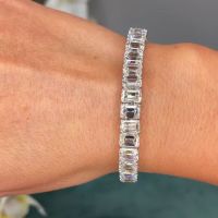 Trendy Emerald Cut Lab Diamond Bangle Bracelet 14K White Gold Engagement Wedding Bracelets For Women Bridal Party Jewelry Gift