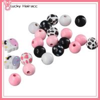 LUCKY HAIRACC 80PCS ลูกปัดไม้ลูกปัด พิมพ์ลายวัว 80ชิ้นค่ะ กลมกลมๆ สร้อยคอสำหรับผู้หญิง ลูกปัดซิลิโคน การทำเครื่องประดับ