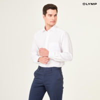 OLYMP LUXOR Shirt เสื้อเชิ้ตชาย  สีขาว ผ้าเท็กเจอร์ลายก้างปลา ทรงหลวม ใส่สบาย รีดง่าย