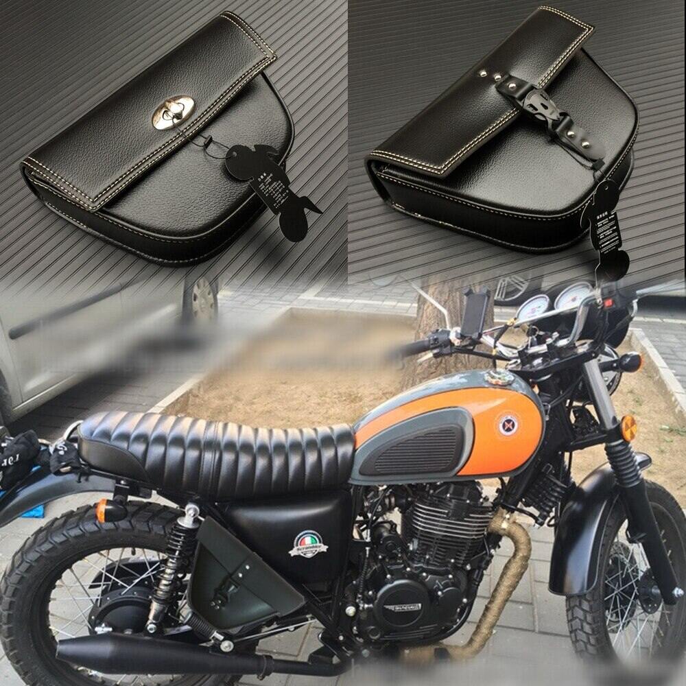 Black PU Leather Saddlebag Side Bag for Motorcycle Harley Yamaha Kawasaki Custom 