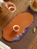 Straw rattan pattern brocade Zen dry tea mat waterproof home new Chinese retro table coaster flag