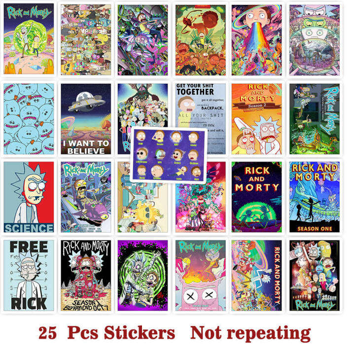 sale-nancarenko1977-25ชิ้นผสม-rick-และ-morty-สติ๊กเกอร์การ์ตูนสำหรับสติกเกอร์ไวนิลสำหรับโทรศัพท์หมวกกันน็อคกระเป๋าแล็ปท็อปตกแต่งไม่มีซ้ำกันสติกเกอร์