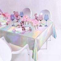 JJJG Aluminum Foil Rainbow Plastic Tablecloth Shiny Disposable Holographic Party Decoration