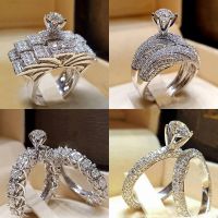 【YF】 Bridal Set Elegant rings for Women Sliver Color Wedding Engagement fashion Jewelry With Full Shiny Cubiz Zircon female ring