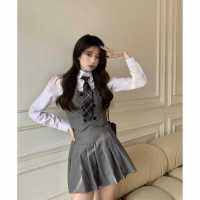 Women Japanese Fashion Kawaii Jk Uniform School Girls Outfit 2021 New Casual Vest Jacket Tie Pleated Skirt Modern Ladies Dress