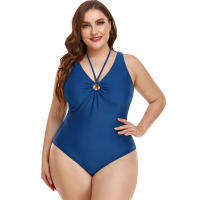 2022 New Fat Woman Swimsuit Womens Large Solid Color Hollow Out Pleated Conservative