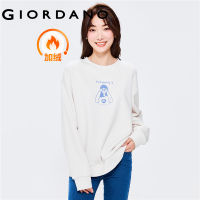 Giordano ผู้หญิง เสื้อกันหนาวสเวอเตอร์มีฮู้ดพิมพ์ลายเม่นมีเชือก Free Shipping 13391751