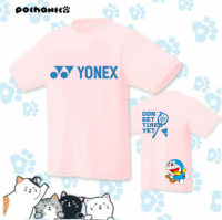 Yonex ฤดูร้อน2023ใหม่แห้งเร็วฝึกกีฬาสำหรับทั้งหญิงและชายเสื้อเทนนิสระบายอากาศได้ดีเสื้อยืดลายอักษรจีนวิ่งดูดซับเหงื่อ