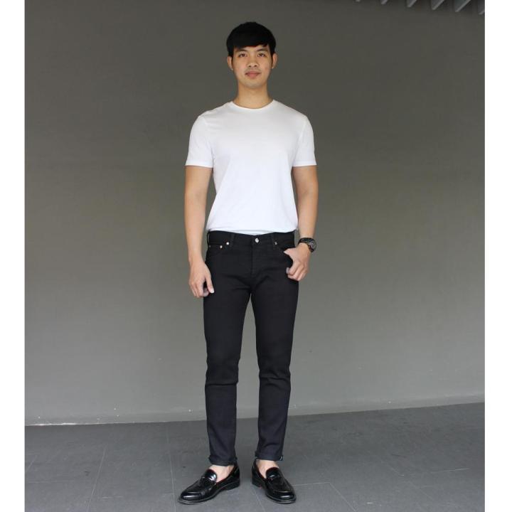 golden-zebra-jeans-กางเกงยีนส์ชายริมเเดงผ้ายืด-ขาเดฟสีดำ