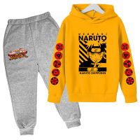 เซ็ตสเวตเตอร์และกางเกง Hoodie NARUTO สำหรับลายพิมพ์แขนยาวเด็กหญิงเด็กชายการ์ตูนเสื้อฮู้ดดี้กันหนาวฤดูใบไม้ผลิฤดูหนาวกางเกงแบบหูรูด2ชิ้น0000