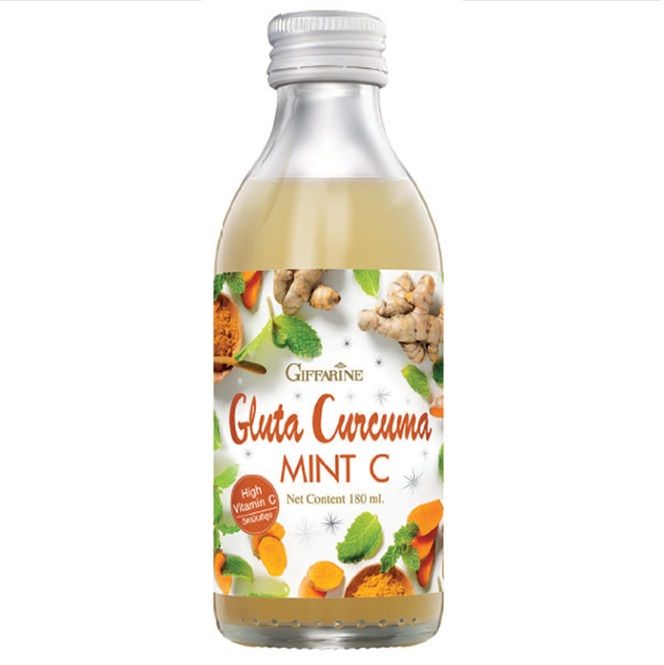 กิฟฟารีน เครื่องดื่ม กลูต้า เคอร์คิวมา มินต์ ซี เครื่องดื่มน้ำองุ่นขาว ผสมกลูต้าไธโอนและขมิ้น  -วิตามินซีสูง -ให้พลังงาน 35 Kcal / ขวด180 ml 12 ขวด  Giffarine Gluta Curcuma Mint C 180 ml 12 bottles