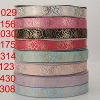 【hot】！ free shipping 10yards 7/8   22 mm gold foil rose ribbon printed grosgrain