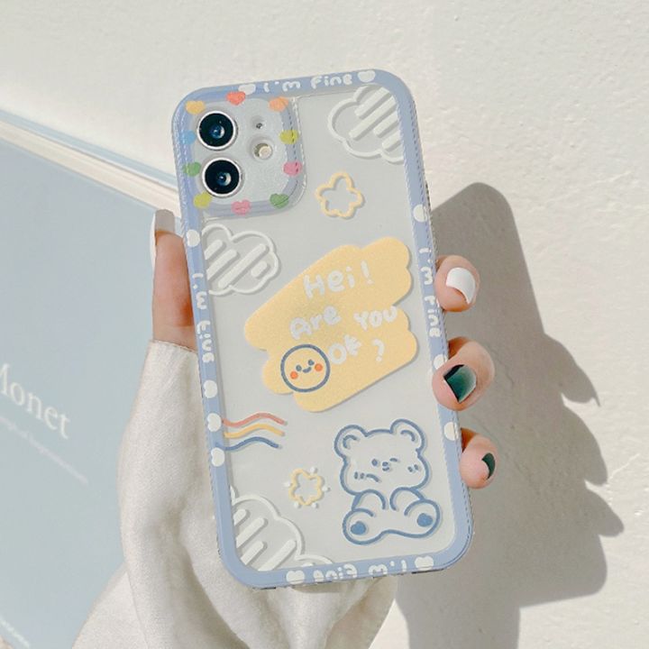 สินค้าใหม่ในสต็อก-retro-cloud-bear-line-doodle-art-เคสโทรศัพท์ญี่ปุ่นสำหรับ-iphone-14-13-11-12-pro-max-xr-14-plus-xs-max-x-7-8-plus-case-ฝาครอบน่ารัก