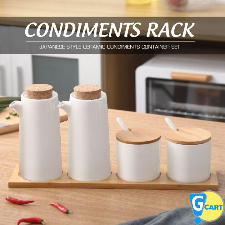Japanese Style Ceramic Condiments Container Set Condiments Storage Rack