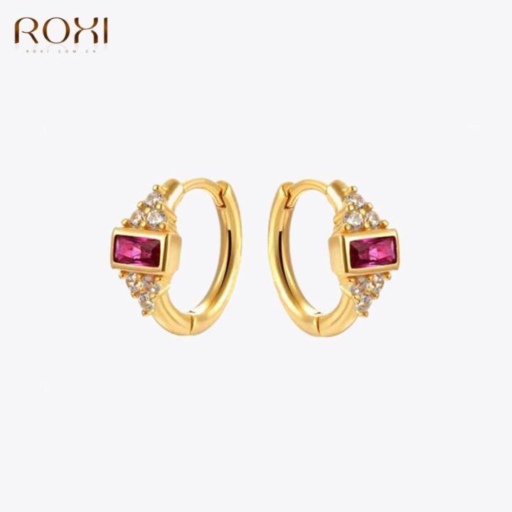 roxi-ต่างหูแบบห่วงสำหรับวงกลมผู้หญิง18k-ต่างหูเงินเครื่องประดับ925สีทองแดง-คริสตัลสีน้ำเงินเงินต่างหูหมั้น