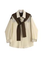 ✘㍿ YOYO CLUB fake two-piece shawl shirt for women in autumn 2023 new design loose casual slim shirt