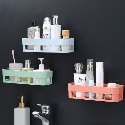 【CW】 Plastic Storage Shelf Wall Hanging Multifunct Adhesive Rack Shower Shampoo Organizer