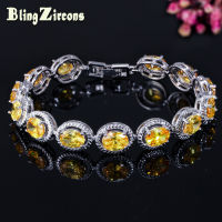 BeaQueen Fashion Big Oval Round Cubic Zirconia Yellow Stone Tennis celets Silver Color Party Jewellry for Women B036