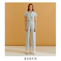 [asava ss23] Gabriella Striped Lace Pants กางเกงผู้หญิง ผ้าลายทาง ขายาว เอวสูง ทรงตรง แต่งคาดเข็มขัด แต่งชายผ้าลูกไม้ ซิปหน้า