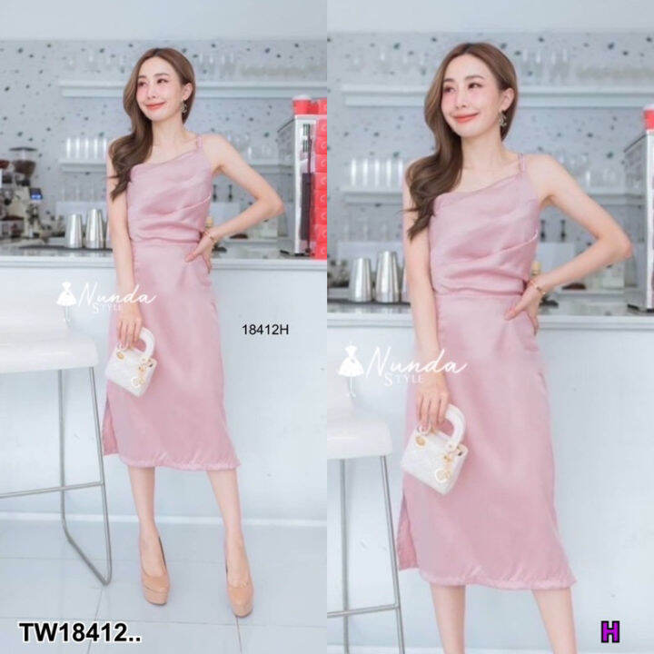 dress-เดรสสายเดี่ยวสีพื้น-ผ้าซาร่า-อกจับจีบ-กระโปรงผ่านิดๆ-เรียบ-หรู-ดูแพงมากค่ะ-ใส่เที่ยว-ใส่ออกงานได้