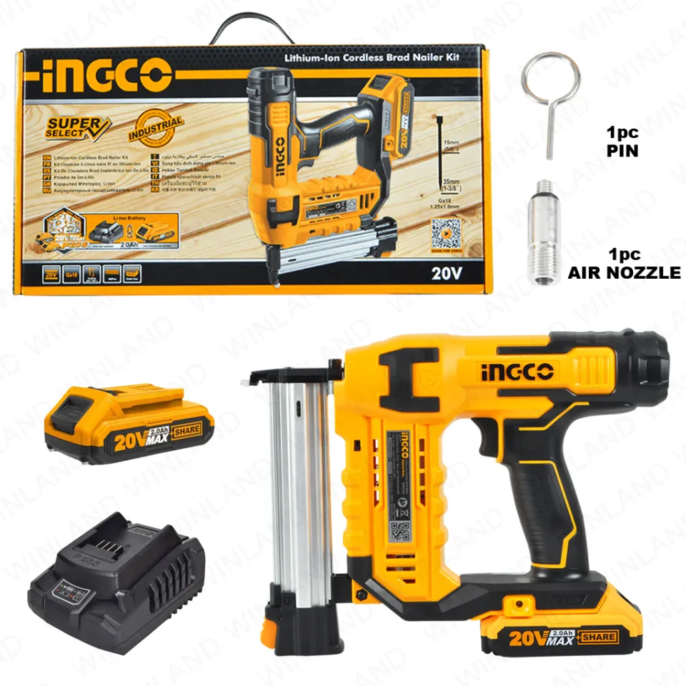 INGCO by Winland 20V Lithium-Ion Cordless Brad Nailer Kit with 1pc