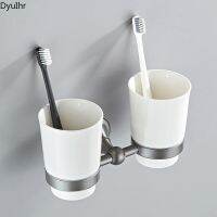 ┅☃✒ simple bathroom metal wall-mounted copper material dark gray mouthwash toothbrush double cup holder set bathroom accessories