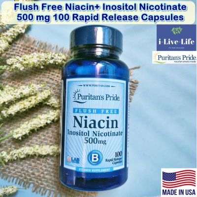 ไนอะซิน วิตามินบี 3 Flush Free Niacin+ Inositol Nicotinate 500 mg 100 Rapid Release Capsules - Puritans Pride B-3