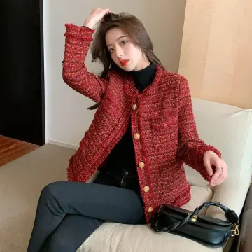 Red tweed 2025 blazer womens