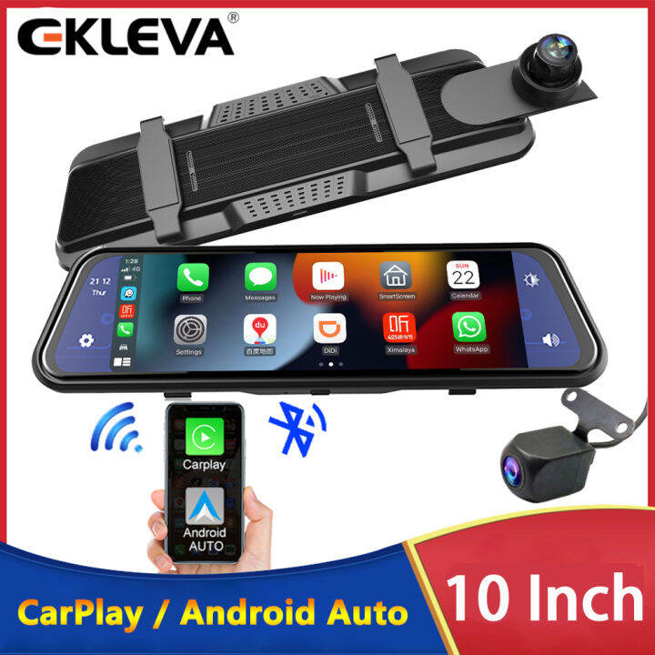 EKLEVA Wireless Carplay 4K Car DVR Dashcam Android Auto WiFi Dash Cam Navigation Rear View
