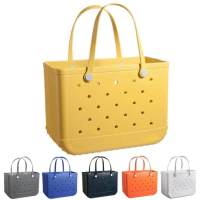 Large Beach Tote Waterproof Washable Rubber Tote Bag with Holes Stylish Women Handbag for Beach Pool Gym Sports Shopping qualified