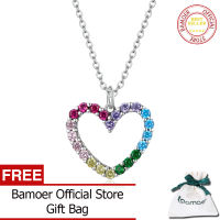 BAMOER 925สร้อยคอเงินสีรุ้งลายหัวใจสีสันสดใสลายรักสร้อยคอเพทายระยิบระยับสำหรับเครื่องประดับสตรี SCN449