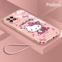 เคส OPPO 8I Realme Narzo 50 4G เรียบง่ายสุดหรูชุบทองเคสโทรศัพท์ Hello Kitty TPU แบบนิ่ม