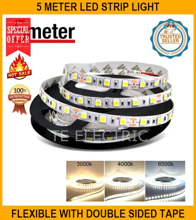 5 Meter LED Strip Light Flexible With Double Sided Tape 12v DC Rope