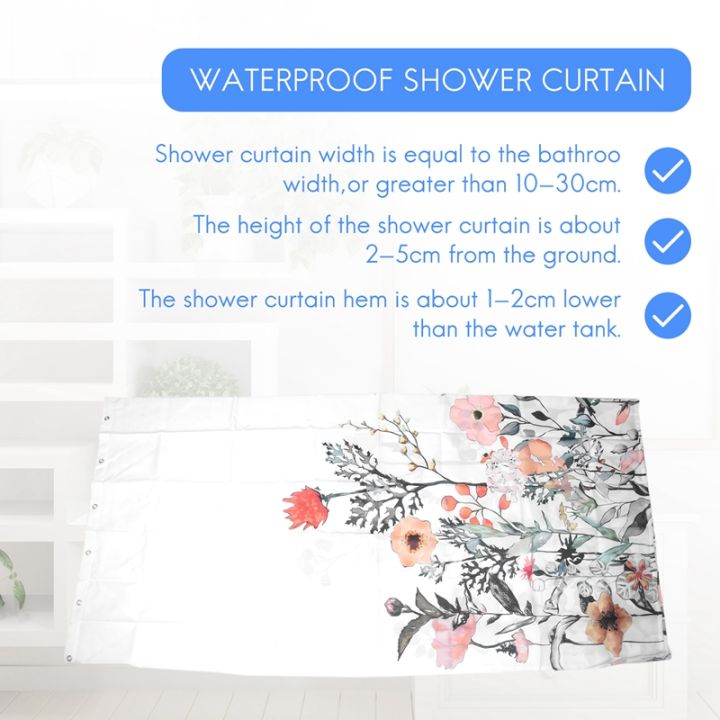 floral-shower-curtain-with-12-hooks-watercolor-botanical-flowers-decorative-bath-curtain-modern-bathroom-accessories
