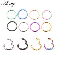 Alisouy 1PC Steel Nostril Segment Septo ห่วงใส่จมูก Captive หูจมูก Hoop เจาะคลิปบน Helix แหวนอัญมณีประดับร่างกาย7สี