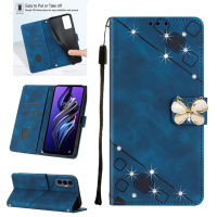 FAYANGRIES เคสโทรศัพท์สำหรับ Tecno Camon 19 Pro 5G ฝาพับหนัง PU ขาตั้งกระเป๋าสตางค์หนัง Bling น่ารักผีเสื้อสีทึบลายนูนฝาครอบโทรศัพท์ส่องแสง