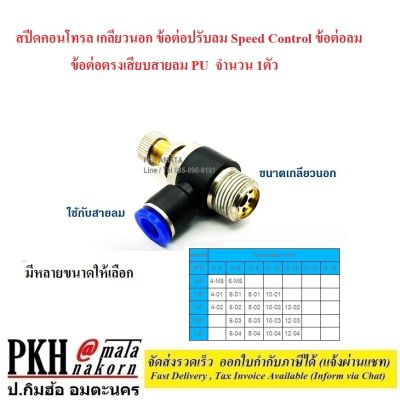 สปีดคอนโทรล เกลียวนอก ข้อต่อปรับลม Speed Control ข้อต่อลม  ข้อต่อตรงเสียบสายลม PU มีหลายขนาดให้เลือก จำนวน 1ตัว