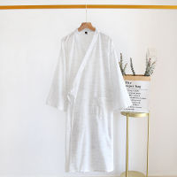 Plus Size Bathrobe Mens Long Style Cotton Cloth Spring and Summer Robe Mens Striped Steaming Home Bath Robe for Man