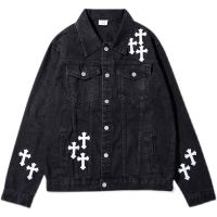 High Street Leather Embroidered Cross Made Old Denim Jacket Men And Women 2022 Spring Fashion Loose Hip Hop Jacket Woman Clothes