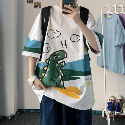 CODTheresa Finger Ready stock Round neck T-shirt short-sleeved mens loose trend wild tide brand five-point sleeve cartoon couple t-shirt clothes trend