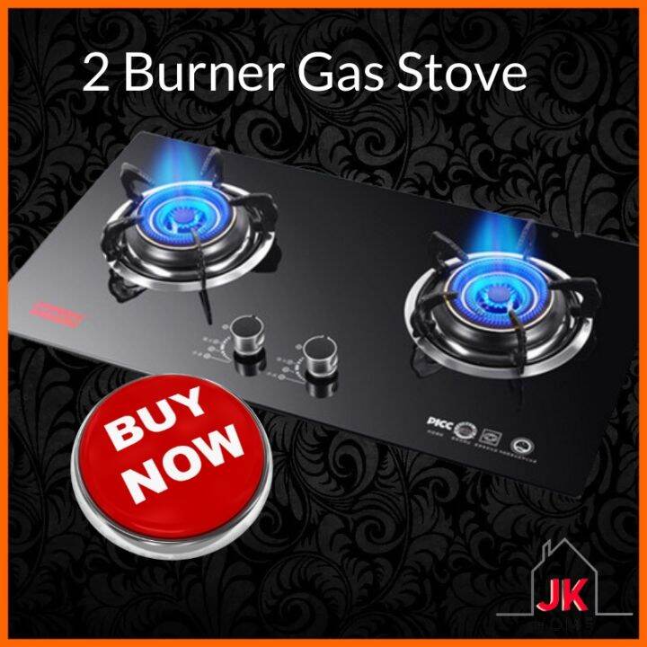 JK 2 burner Gas Stove Built in Standalone Black Tempered Glass 4200W