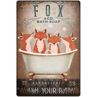 Fox Vintage โลหะดีบุกป้าย Fox Co.สบู่อาบน้ำล้าง Paws ตลกโปสเตอร์ Cafe ห้องน้ำห้องนั่งเล่นห้องครัว Home Art Wall